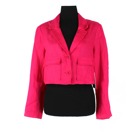 Reformation Elton Linen Blazer NEW Corvette Pink Cropped Button Jacket Size 6 - Picture 2 of 8